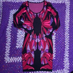 Art Nouveau Pink and Black tight Midi Dress